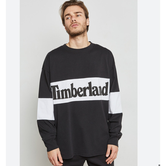 Timberland Black Oversized Linear Logo Long-sleeve T-Shirt For Men Med - Picture 1 of 3
